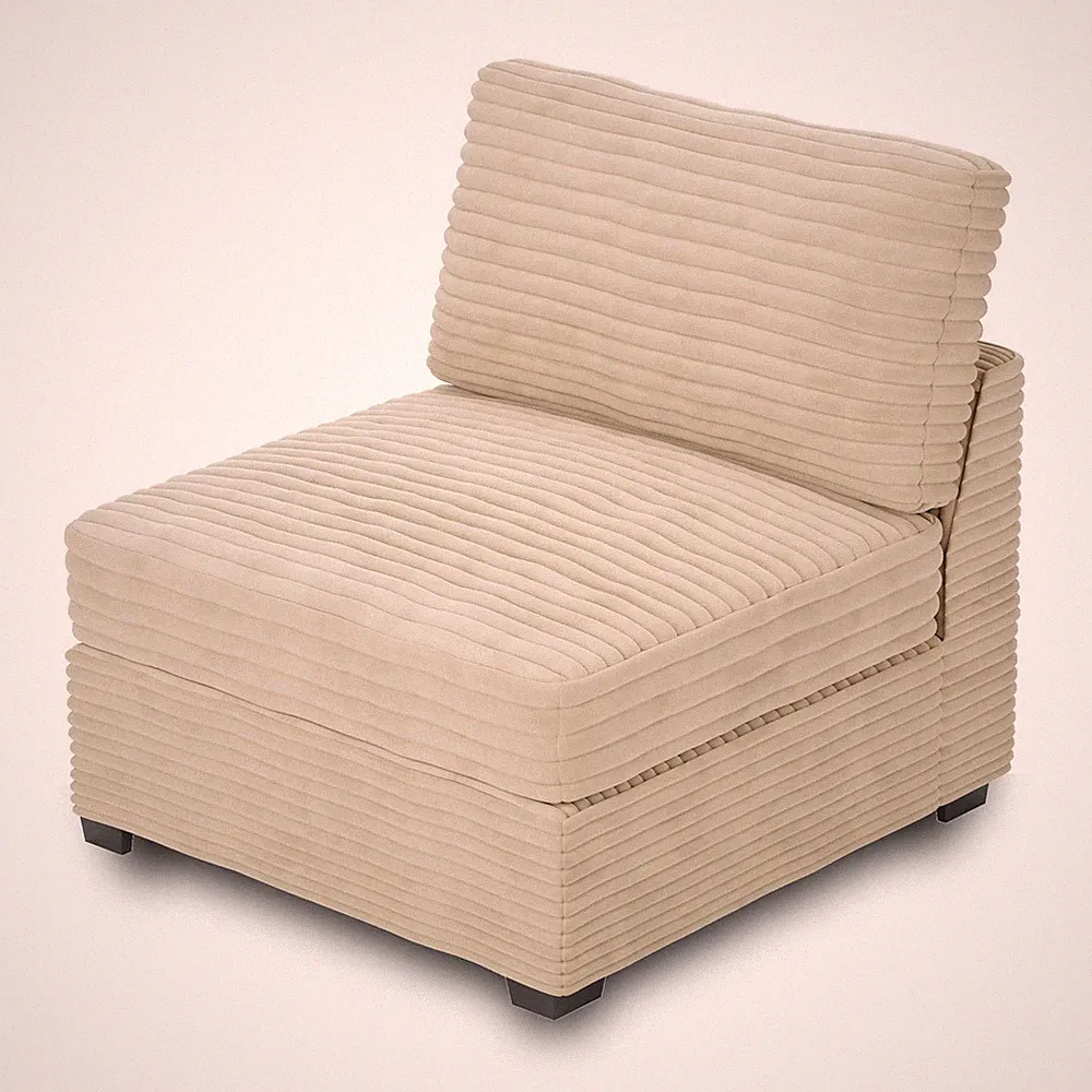 Modular Sectional Sofa Couch Matching Middle Seat(Beige Velvet Corduroy)