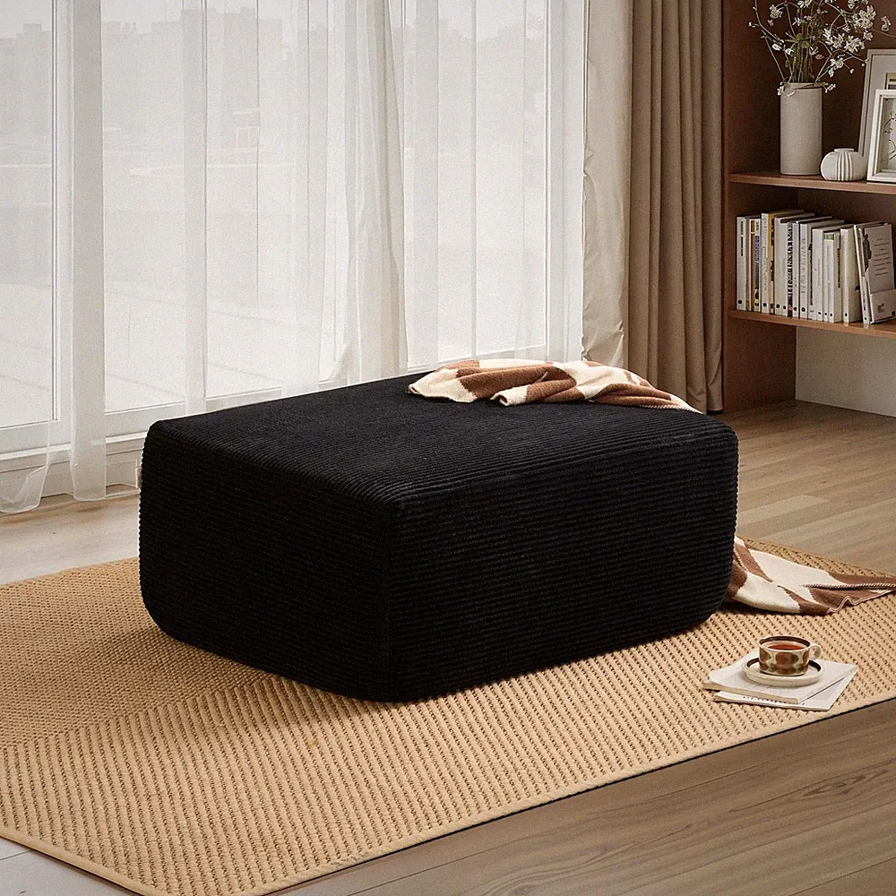 Modular Sectional Sofa Couch Ottoman Plush Corduroy Black