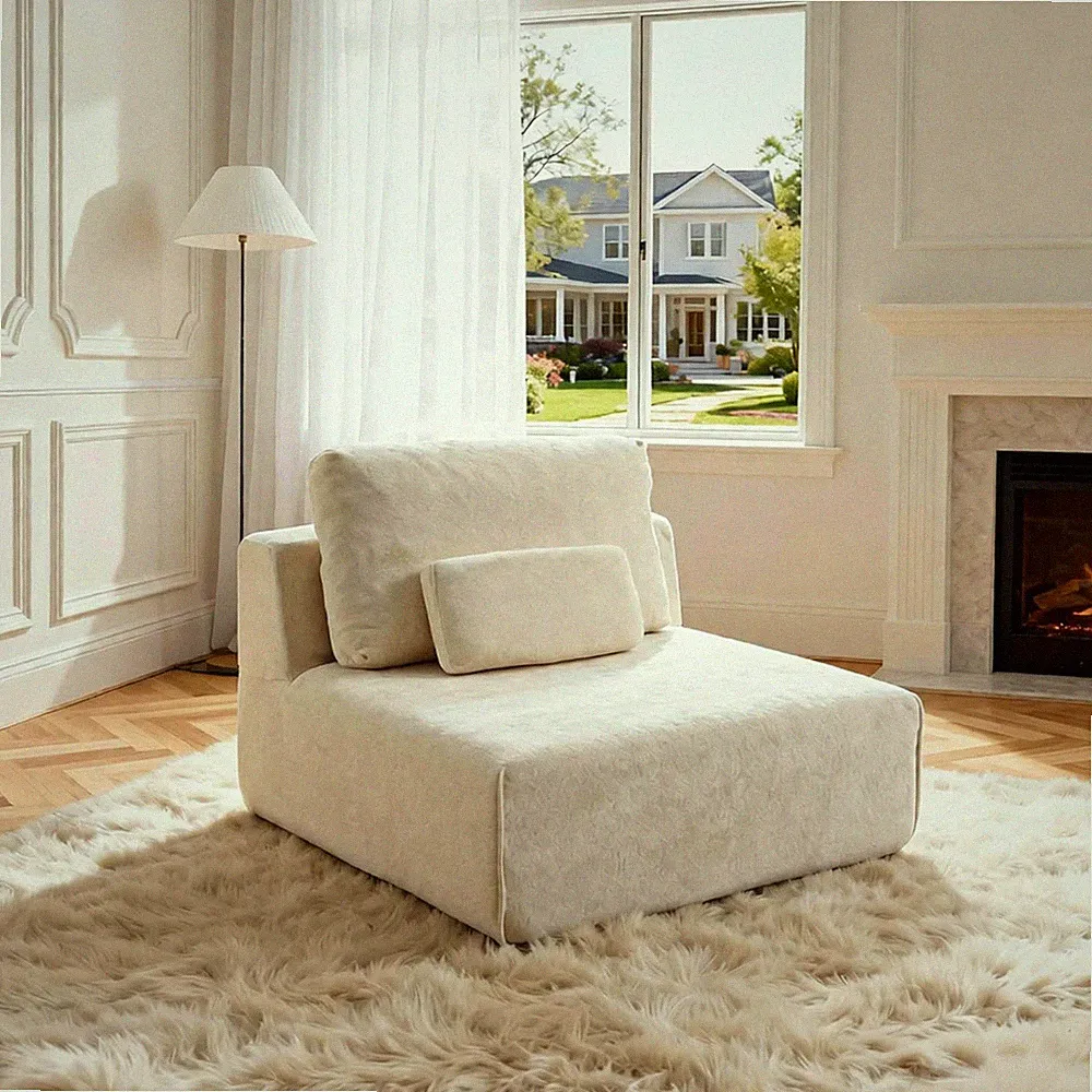 Modular Sectional Sofa Couch, Plush Velvet Boneless Single Sofa Cozy Chair, Flex