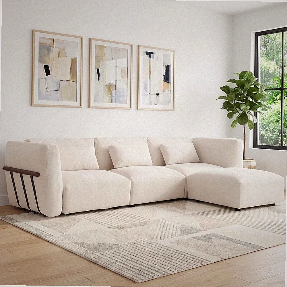 Modular Sectional Sofa Couch with Ottoman, 126” W Modern L-Shaped 3 Seat Couches