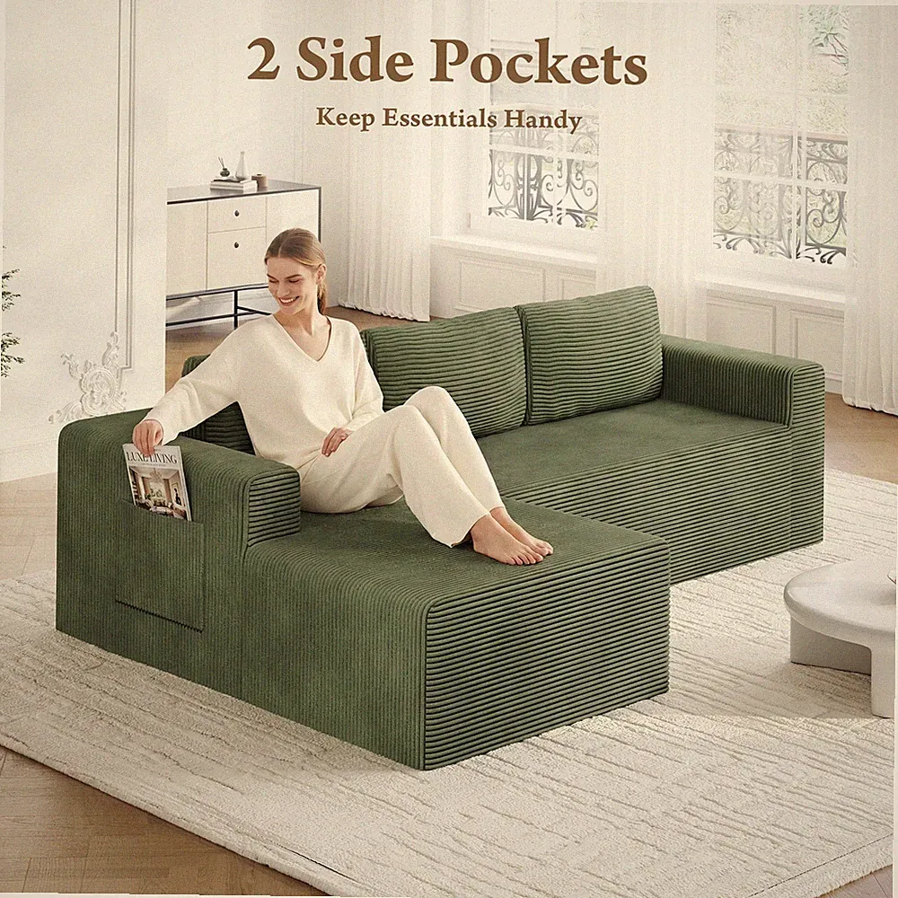 Modular Sectional Sofa Couches L-Shape Memory Foam Sectional Green Stripe Left