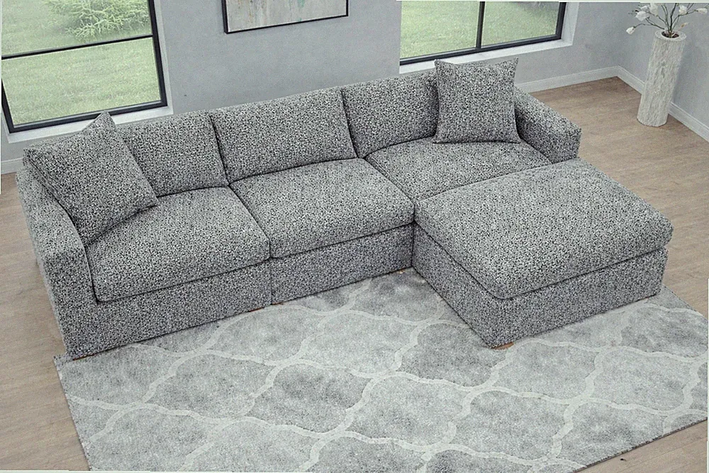 Modular Sectional Sofa Dark Grey Chenille w/ Reversible Chaise Ottoman