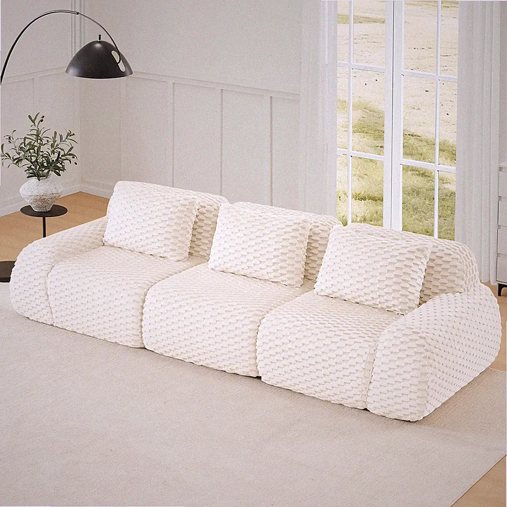 Modular Sectional Sofa Flannelette Fabric Deep Seating Cream