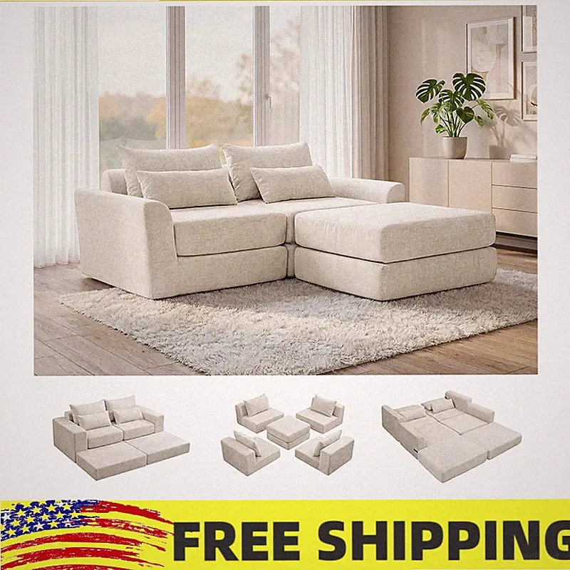 Modular Sectional Sofa - Flexible Combination l-Shape Sleeper Couch W/Ottoman