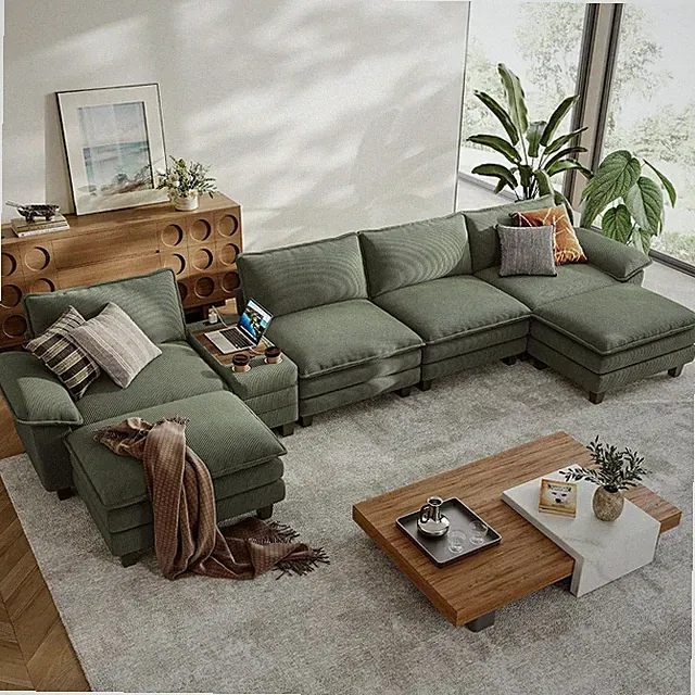 Modular Sectional Sofa for Living Room, Corduroy Cloud Couch with Storage Consol