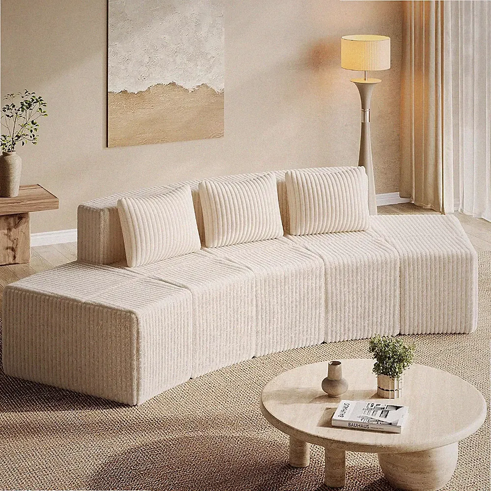 Modular Sectional Sofa for Living Room, Curved Cloud Couch with Corduroy Upholst