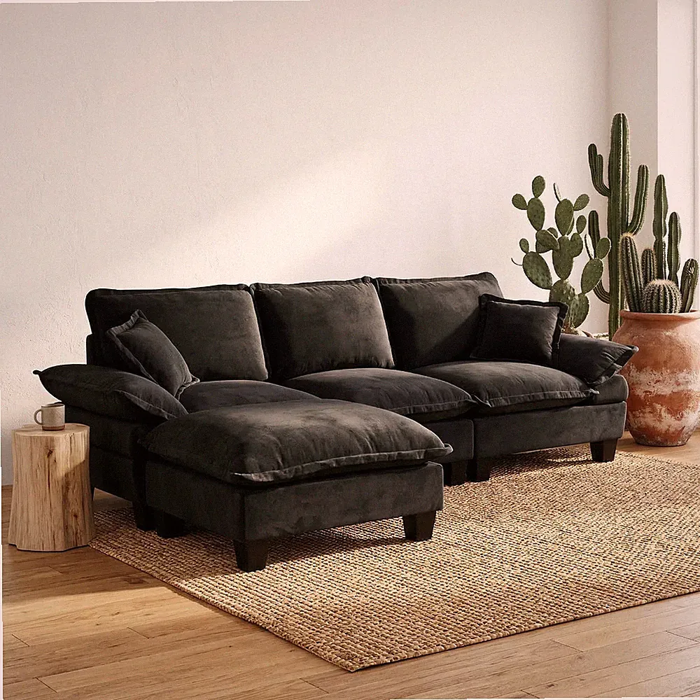 Modular Sectional Sofa,L-Shape Cloud Couch w/Sailboat Design,1 Movable Ottomans