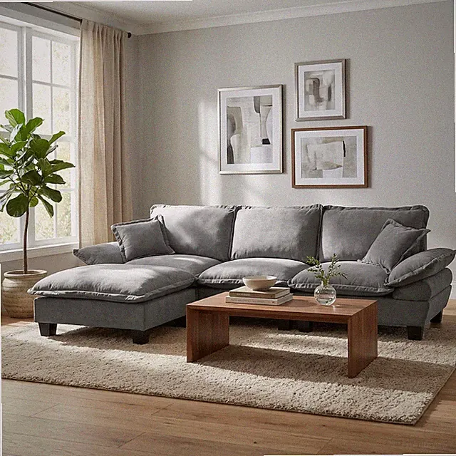 Modular Sectional Sofa, L-Shape Cloud Couch with Sailboat Design, 1 Movable Ot