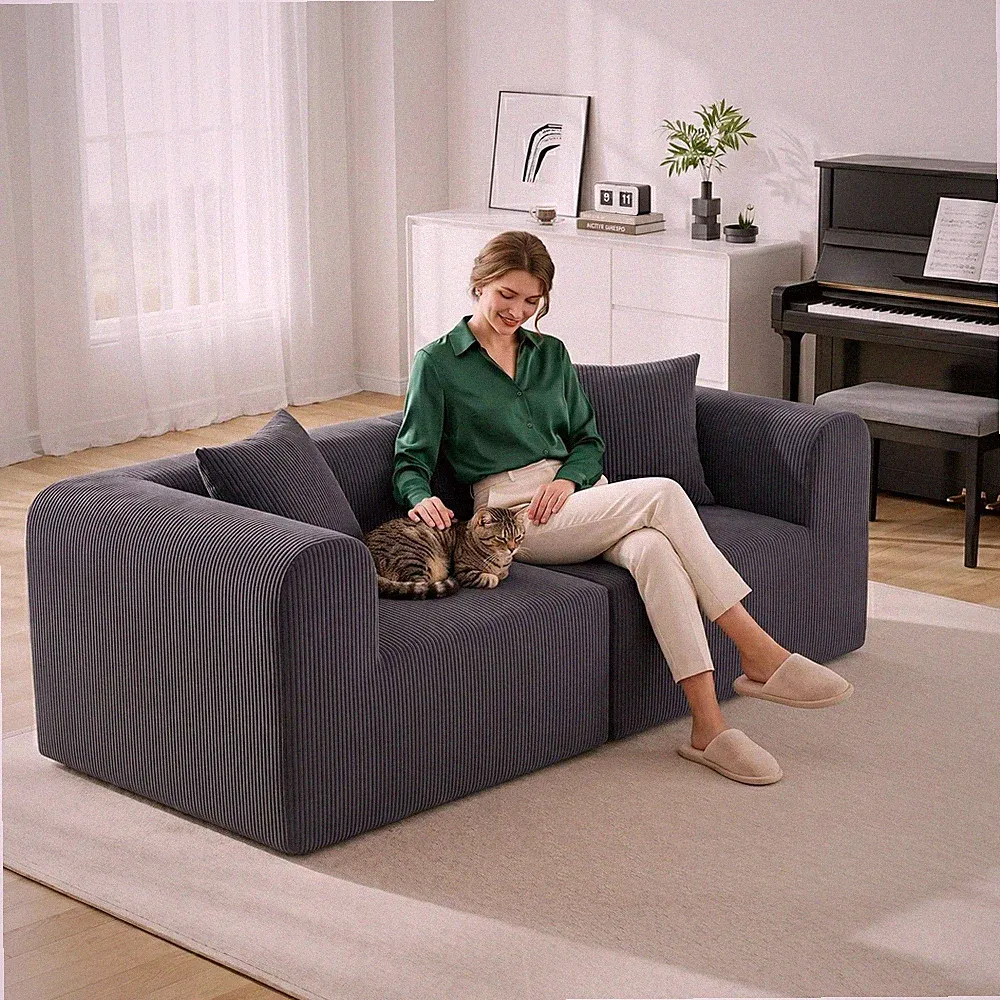 Modular Sectional Sofa L-Shape Deep Seat No Assembly Memory Foam Gray 2 Seats