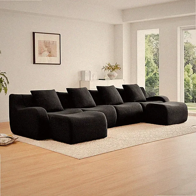 Modular Sectional Sofa, L-Shape Teddy Fabric, No Assembly, 4-Seat