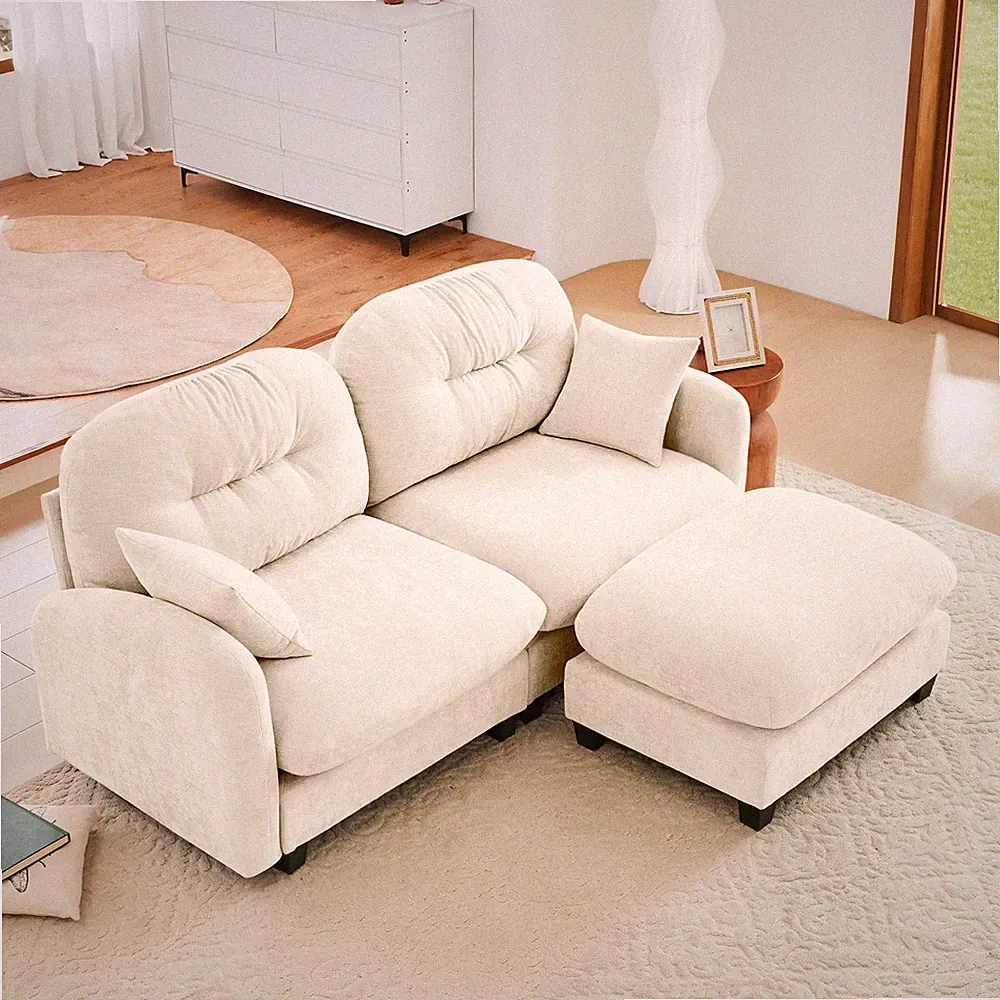Modular Sectional Sofa L-Shape w/ Ottoman, Chenille Fabric, Beige