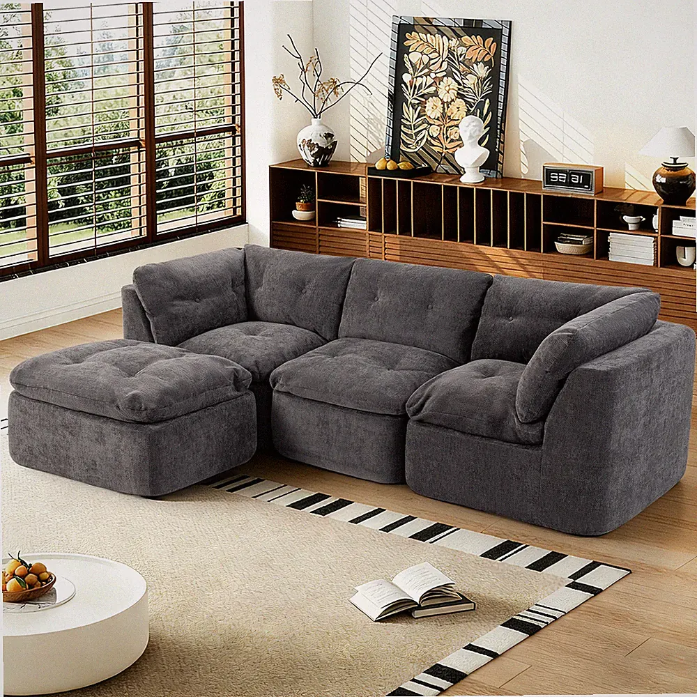 Modular Sectional Sofa L-Shaped Cloud Couch Dark Grey