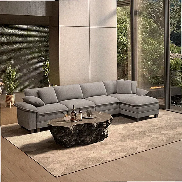 Modular Sectional Sofa L Shaped Cloud Couch with Chaise and Cushion 5-Seats Gray