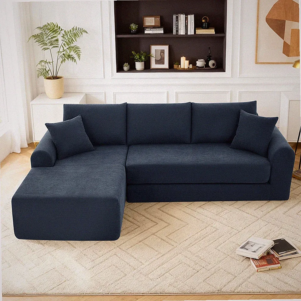 Modular Sectional Sofa,L-Shaped Corduroy Boneless Couch with Left Facing Chaise