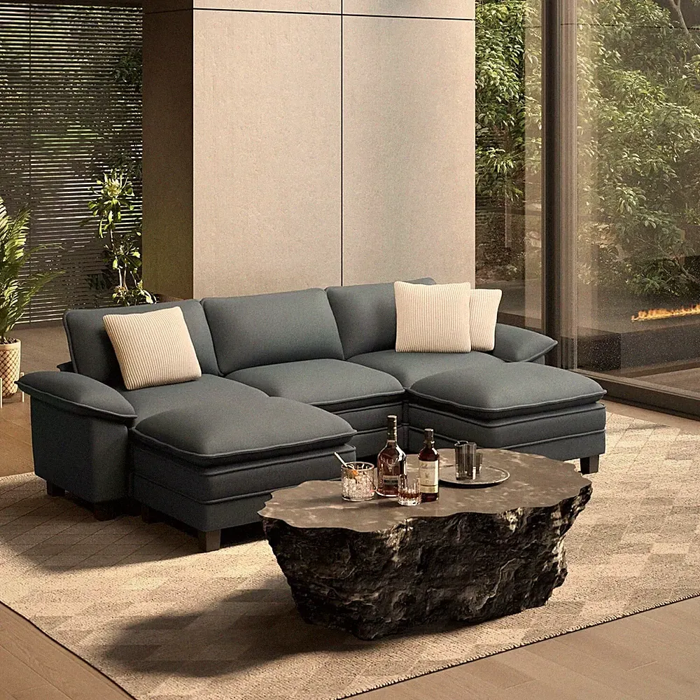 Modular Sectional Sofa L /U Shaped Chenille Cloud Couch with Chaise and Cushion