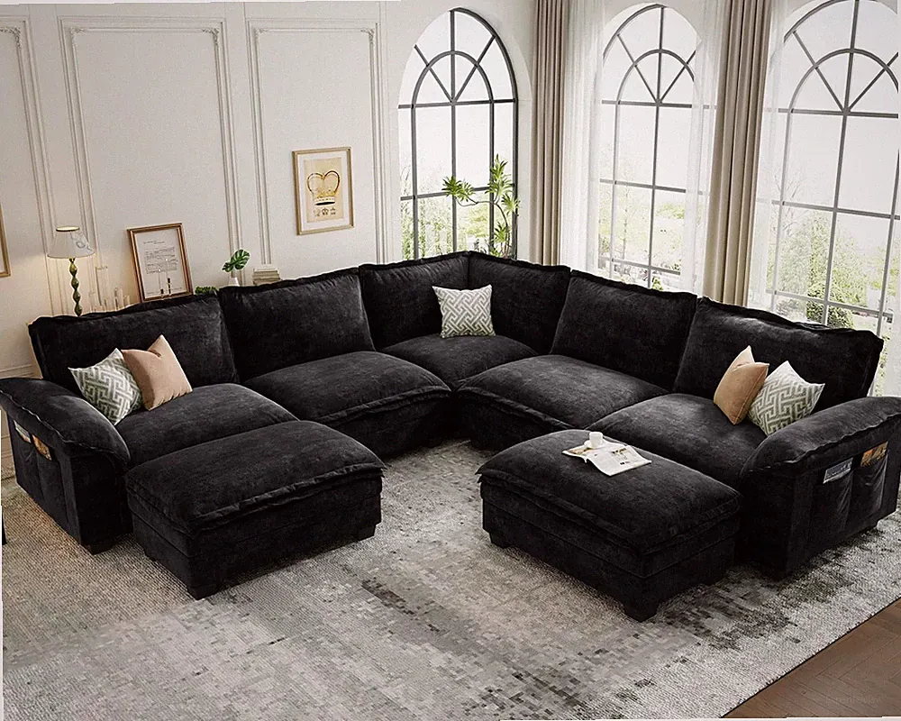 Modular Sectional Sofa, Large V Shape 7 Seater Modern Sectional Couch with Ottom