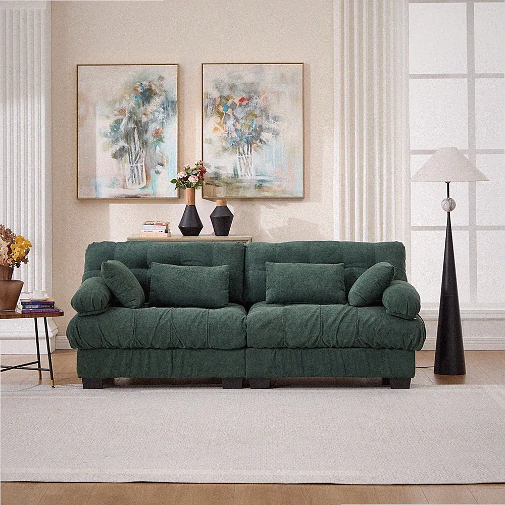 Modular Sectional Sofa Loveseat, Deep Seat Cloud Couch, 2-Seater, Green