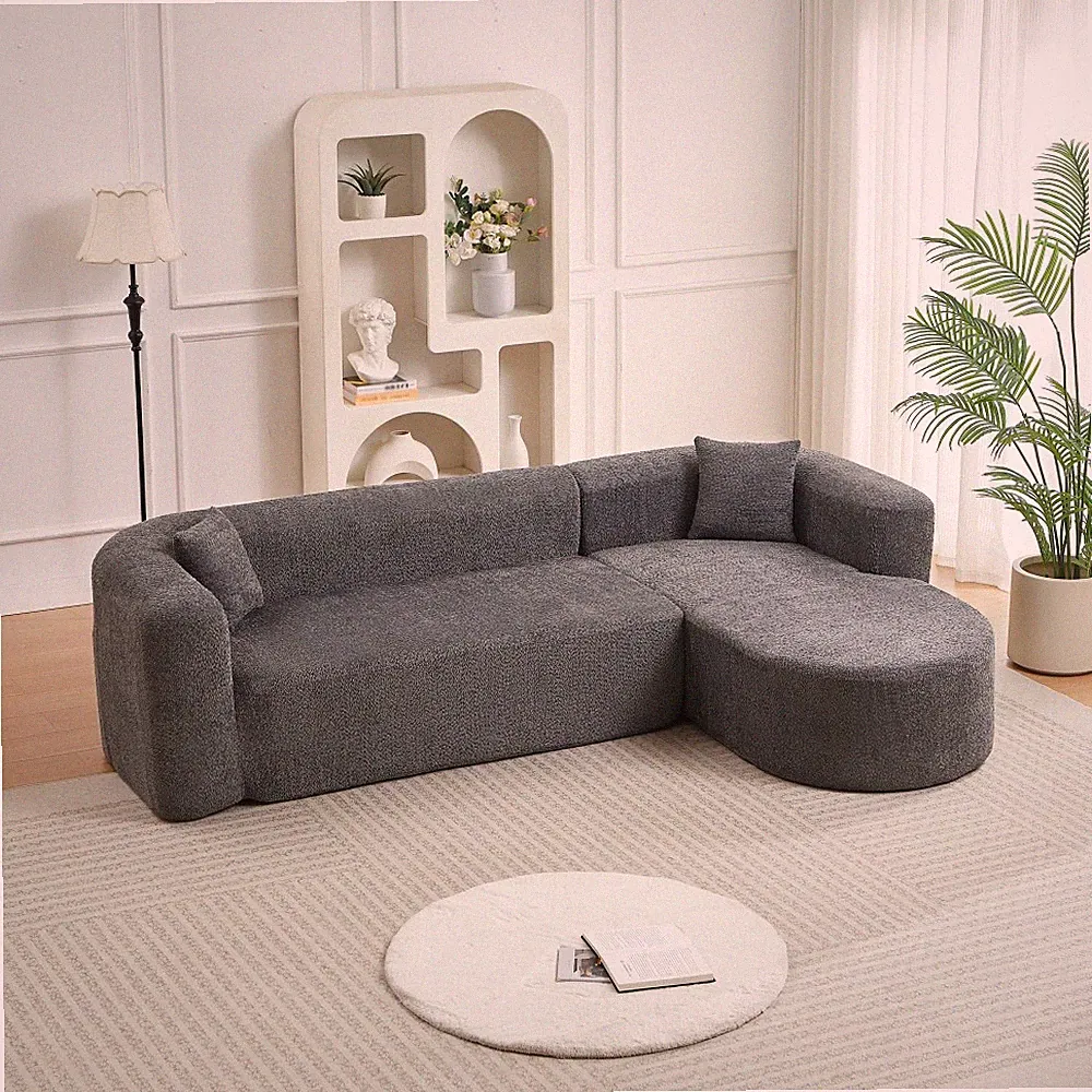 Modular Sectional Sofa Luxury Curved Back Sofa,Chenille fabric two throw pillows