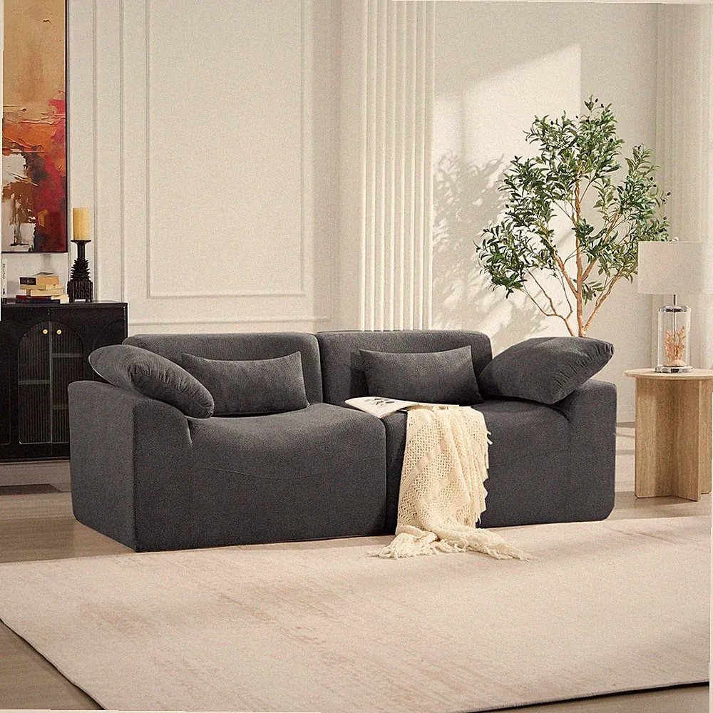 Modular Sectional Sofa No Assembly Deep Seat Chenille Fabric 2 Seater Dark Gray