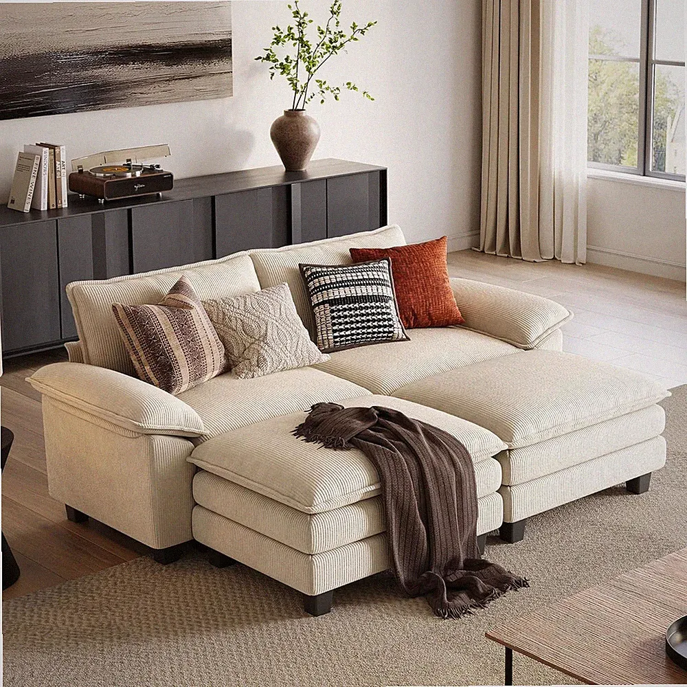 Modular Sectional Sofa - Oversized Corduroy Cloud Couch with Movable Ottoman Sof