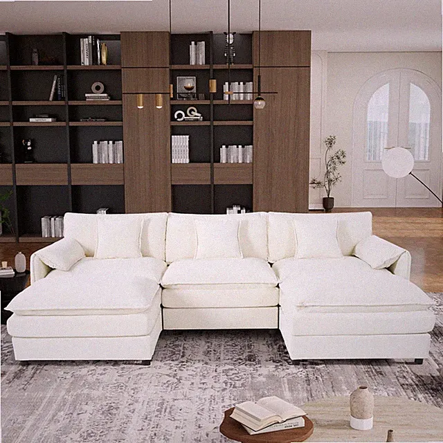 Modular Sectional Sofa, Oversized Deep Seat U Shape, 5 Seat Chenile Beige