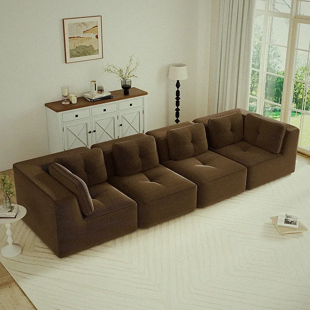 Modular Sectional Sofa Seats 4, Oversized Deep Seat Corduroy Brown