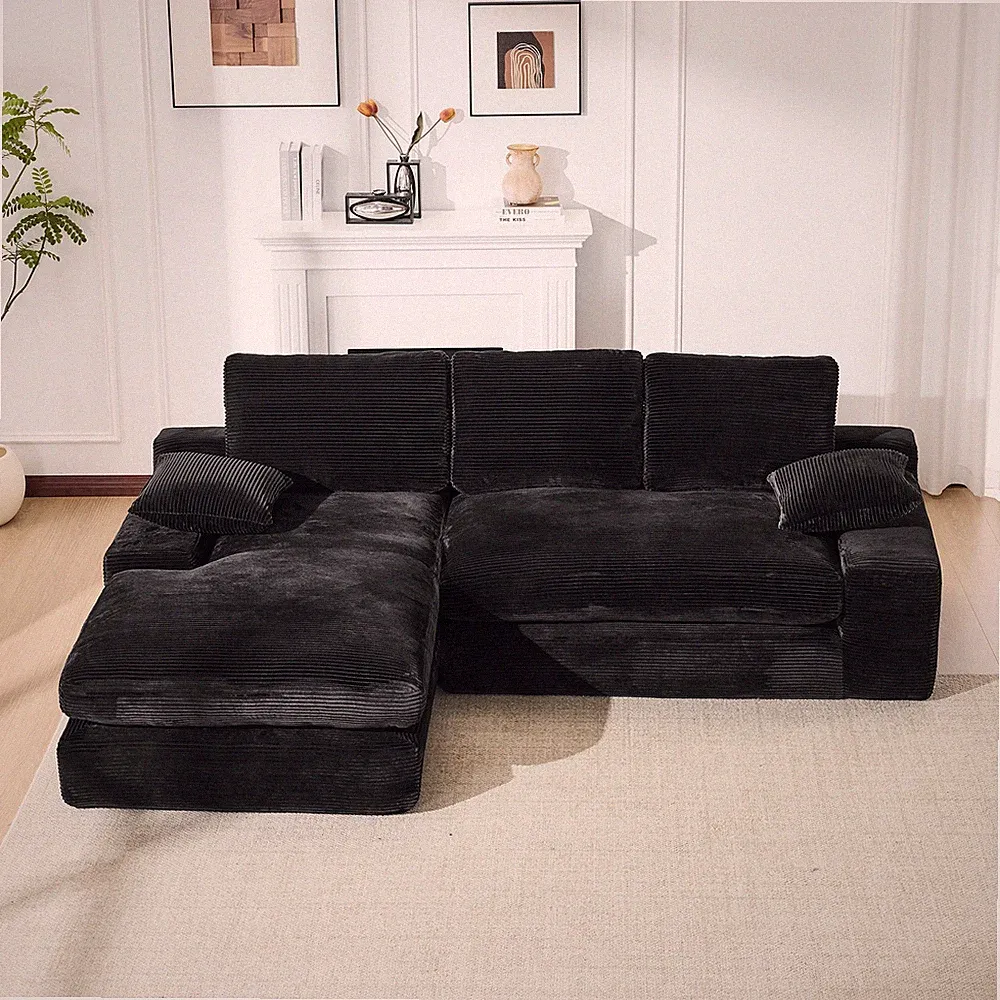 Modular Sectional Sofa Set L-Shape Sleeper 99"x69" Black