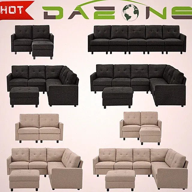 Modular Sectional Sofa Set - Modern Fabric Upholstered Couch for Living Room