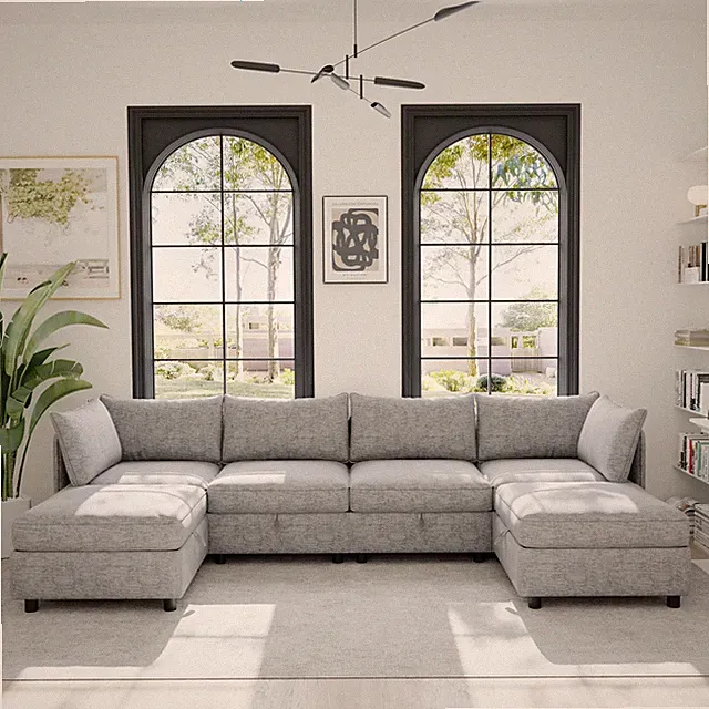 Modular Sectional Sofa Set w/ Storage & Sleeper, 6 Seat, Grey