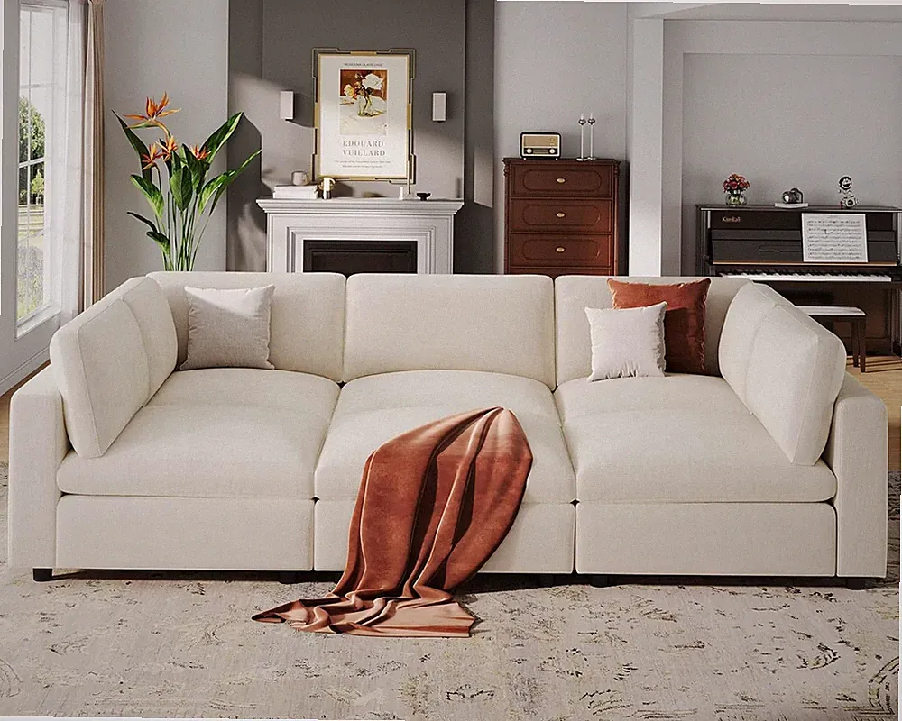 Modular Sectional Sofa Sleeper Couch,Chenille Sectional Large Moduar Sofa Bed，Be