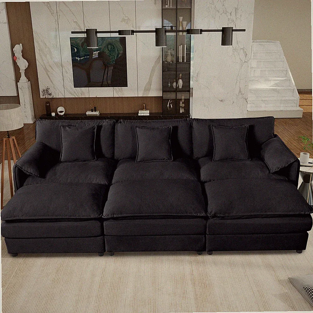 Modular Sectional Sofa Sleeper with 3 Ottomans, 29.92" Deep Seat, Chenille