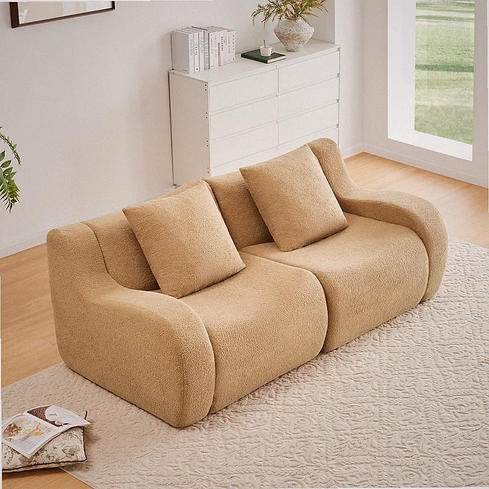 Modular Sectional Sofa Soft Teddy Fabric 2-Seater Boneless Couch for Living Room