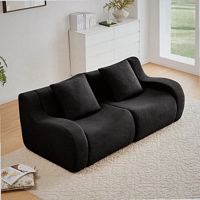 Modular Sectional Sofa Soft Teddy Fabric 2-Seater Boneless Couch for Living Room