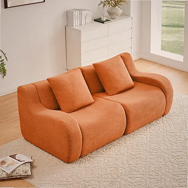 Modular Sectional Sofa Soft Teddy Fabric 2-Seater Boneless Couch for Living Room
