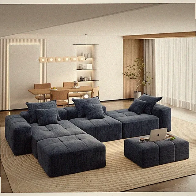 Modular Sectional Sofa - Sparkling Chenille, 4-Seat Config, 6 Pillows