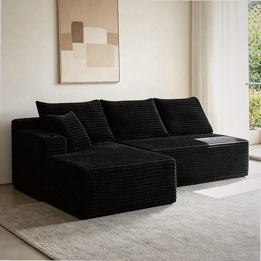 Modular Sectional Sofa U/L Shaped Corduroy Cloud Couch w/Chaise &Cushion Sofa