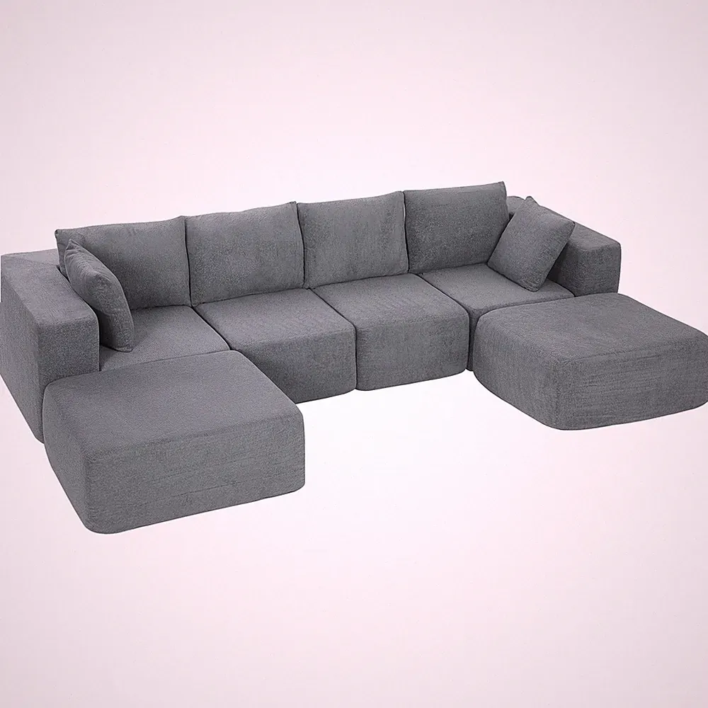 Modular Sectional Sofa, U-Shape Couch with 2 Ottomans, Dark Gray