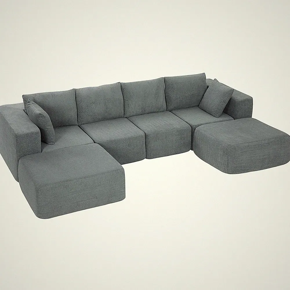 Modular Sectional Sofa, U-Shape Couch with 2 Ottomans, Dark Gray