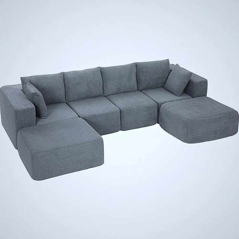 Modular Sectional Sofa, U-Shape Couch with 2 Ottomans, Dark Gray