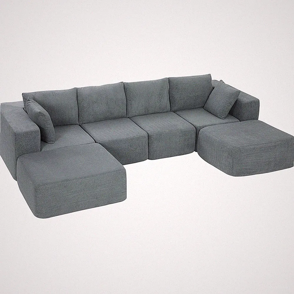 Modular Sectional Sofa, U-Shape Couch with 2 Ottomans, Dark Gray