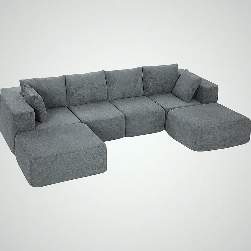 Modular Sectional Sofa, U-Shape Couch with 2 Ottomans, Dark Gray