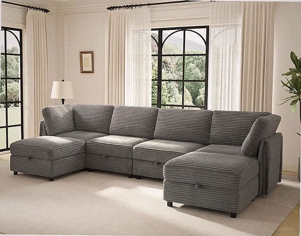 Modular Sectional Sofa U-Shaped 6 Seater Couch with Storage Ottoman, Convertible