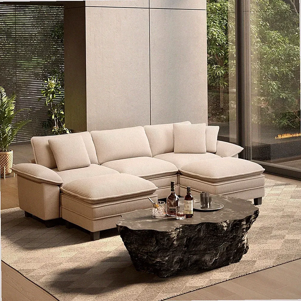 Modular Sectional Sofa U Shaped Cloud Couch with Chaise and Cushion Beige