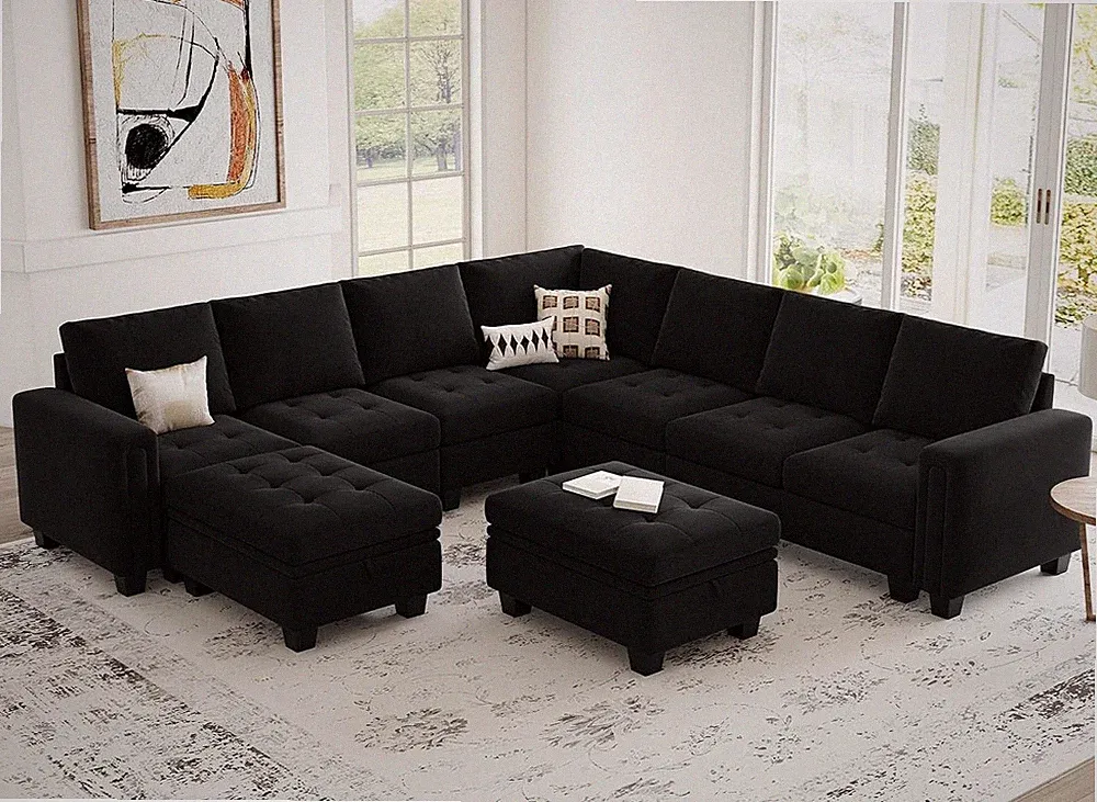 Modular Sectional Sofa U Shaped Sectional Couch with Storage Ottoman Velvet 9-Se