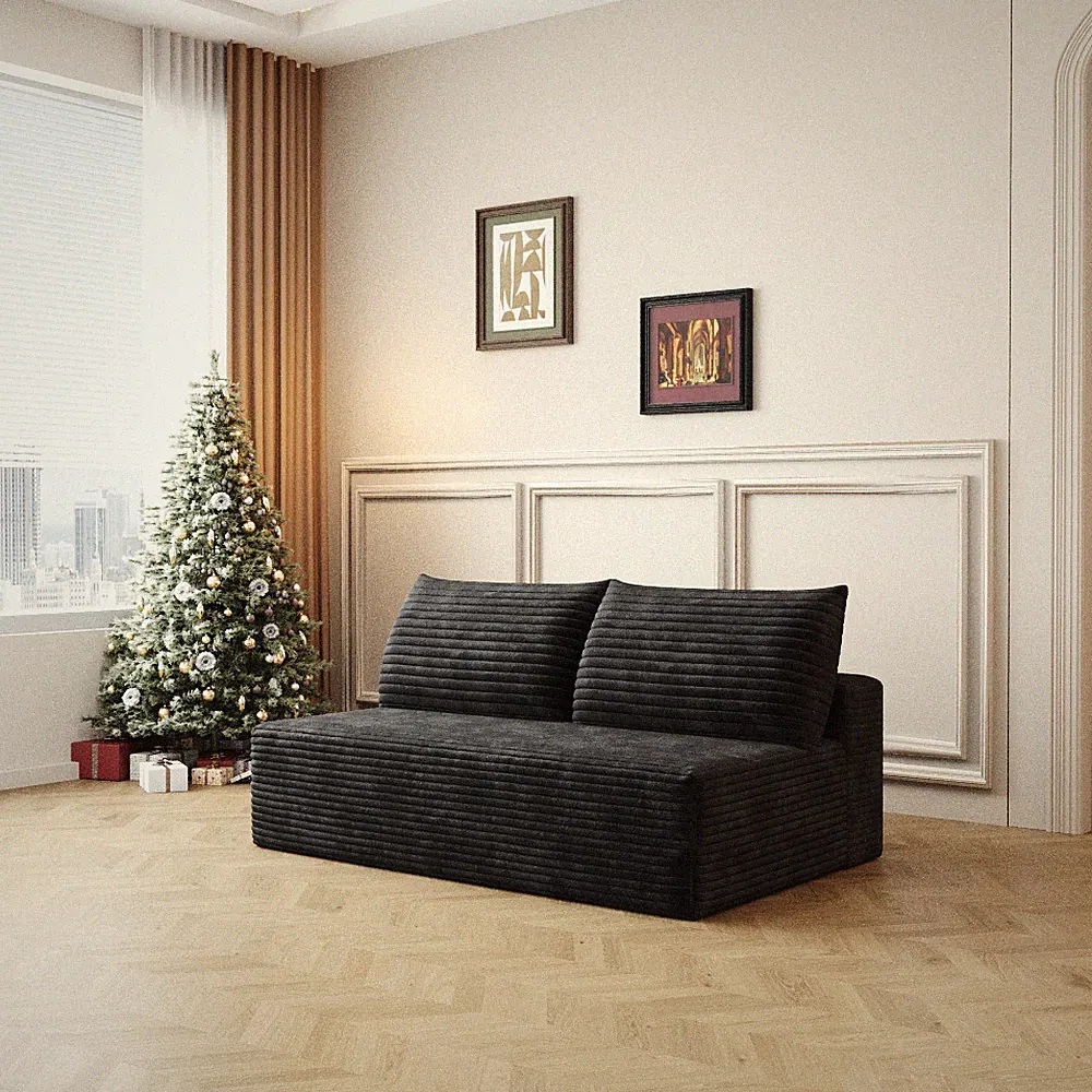 Modular Sectional Sofa w/ Chaise, Deep Seat Cloud Couch Plush Corduroy Black