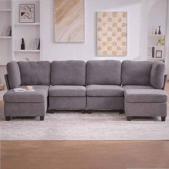 Modular Sectional Sofa w/ Chaise, Storage Ottoman, Gray Polyester Fabric