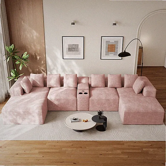 Modular Sectional Sofa w/ Console USB Cup Holders,8 Pillows,Wide Armrests