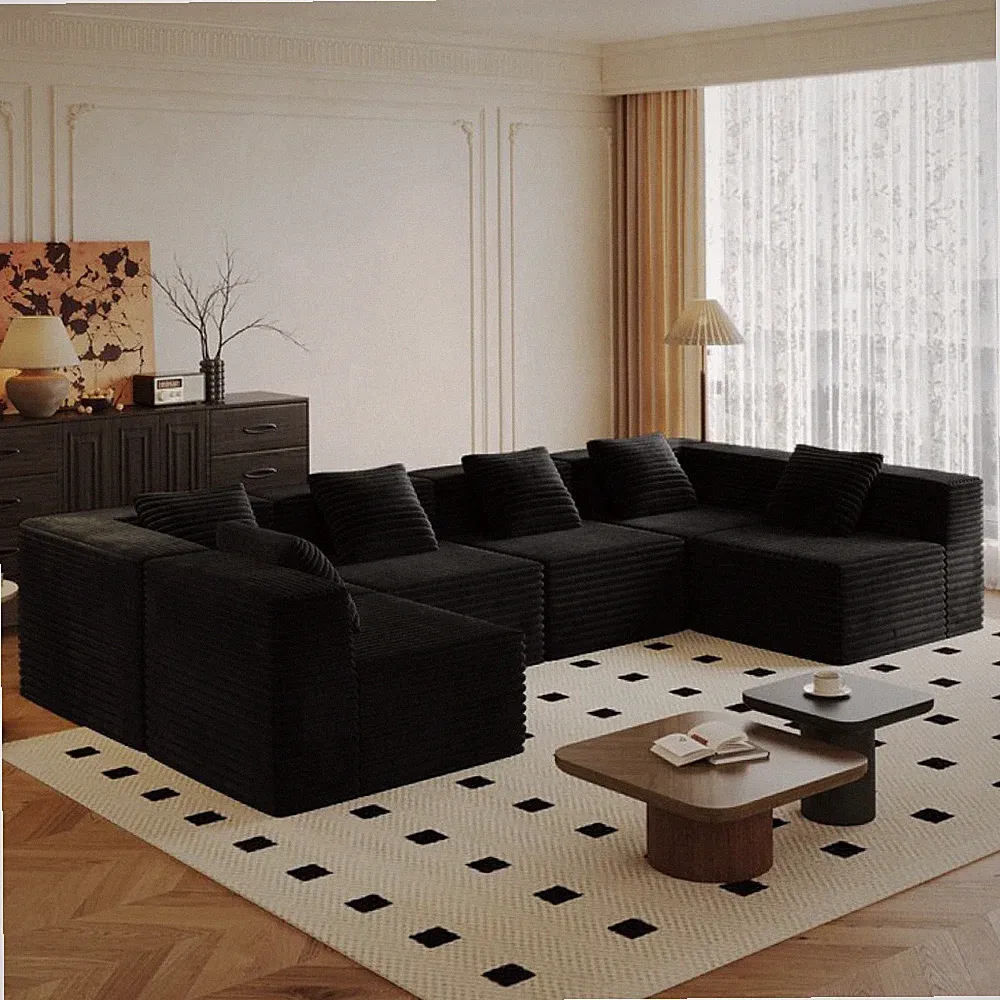Modular Sectional Sofa w/ Deep Seat, Memory Foam, Corduroy Upholstery