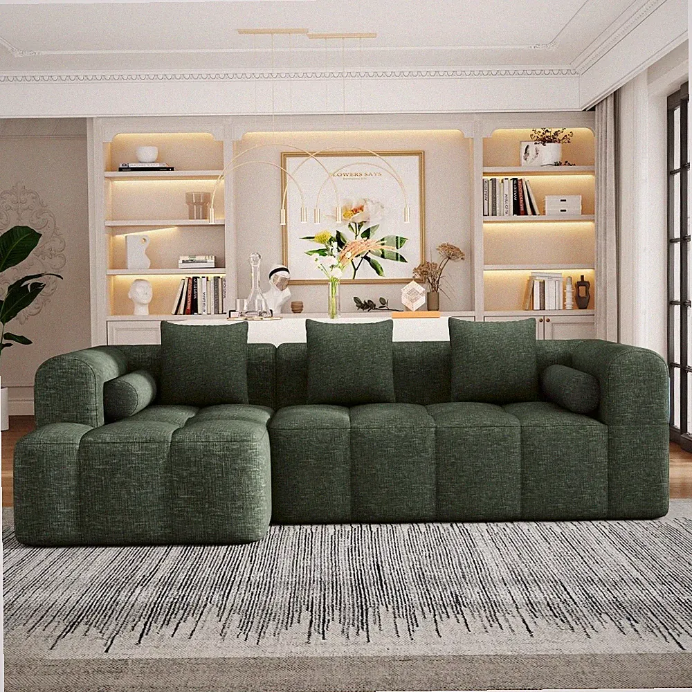 Modular Sectional Sofa w/ Deep Seats, Chaise, Two Side Pockets, Green