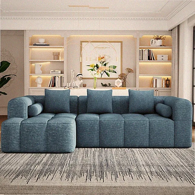 Modular Sectional Sofa w/ Free Chaise & Side Pockets, Deep Seating, Blue